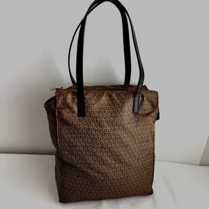 Authentic Fendi Zucca Monogram Tote Bag Brown Nylon Leather Zipper vintage thumbnail 10