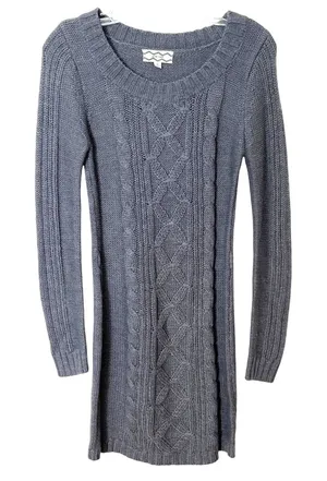 Pink Rose‎ Gray Cable Knit Sweater Dress Size Medium Fall Winter Cozy EUC thumbnail 1
