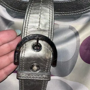 Coach Op Art Scarf Print Signature Shoulder Bag with Purple and Silver Detail thumbnail 4