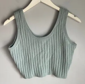 525 America Sage Green Ribbed Knit Sleeveless Cropped Tank Top Sweater Womens XS thumbnail 1