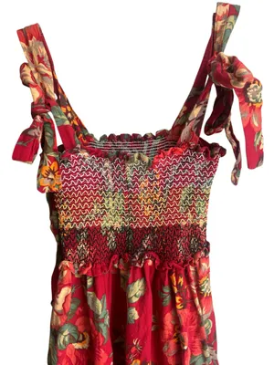 Red floral tie shoulder smocked sundress Size Medium thumbnail 5