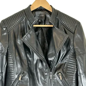 The Limited Moto Jacket Womens S Black Faux Leather Quilted Biker Gothic Punk thumbnail 3