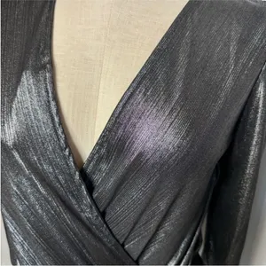 NWT Good Luck Gem Silver Metallic Puffy Long Sleeve Open Back Blouse Bodysuit S thumbnail 2