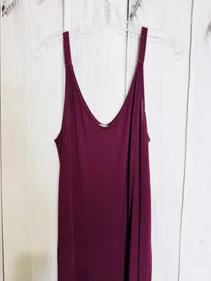 Athleta Nighttime Bliss V-Neck Romper Wide Leg Jumpsuit Deep Burgundy Sz L thumbnail 2