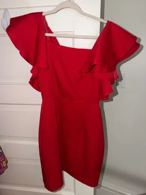TCEC red dress with ruffle sleeves thumbnail 2