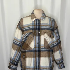 ZARA Wool Alpaca‎ Plaid Shacket Shirt Jacket Pockets Outdoors Preppy Medium thumbnail 3