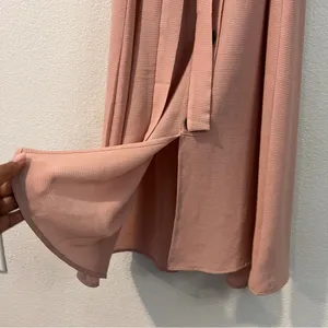 Monteau‎ Pink Crepe Chiffon Button Front V-Neck Flutter Cap Sleeve Midi Dress L thumbnail 4