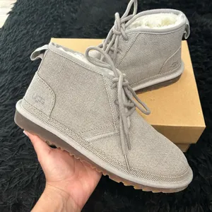 UGG Neumel gray winter fur lace up ankle boots booties shoes thumbnail 1