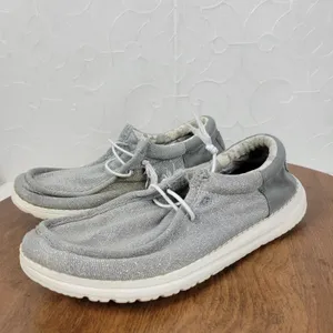 Hey Dude Womens Wally Shoes‎ 7 Sparkling Grey Lace Up Light-Weight Flat Loafers thumbnail 2