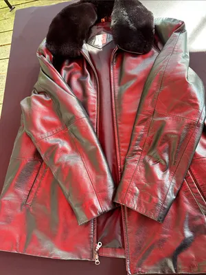 Women’s Black Leather Jacket with Fur Collar Size XL thumbnail 1