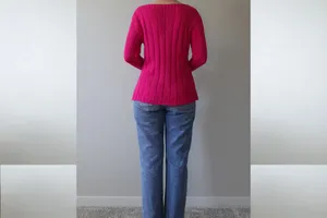Fuchsia Pink Knit Cozy Square Neck Sweater One Size thumbnail 6