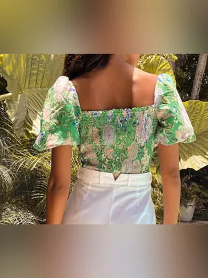 ASTR the Label Summer Magic Green Floral Print Puff Sleeve Wrap Top Blouse Small thumbnail 3