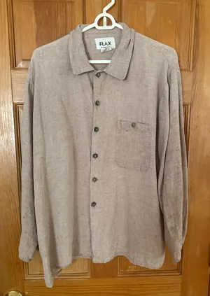 Flax by Angelheart long sleeve 100% linen button down shirt size small . thumbnail 1