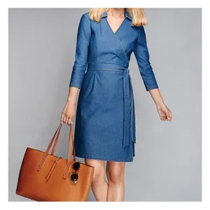 Tuckernuck J. Mclaughlin Lila Indigo Cotton Stretch Denim Wrap Dress Size Medium thumbnail 3