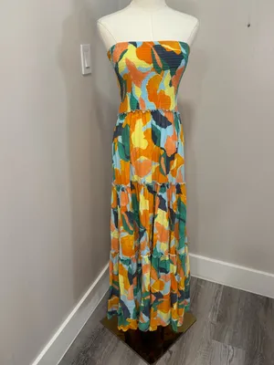 Anthropologie Abel The Label Boho Tropical Smock Strapless Maxi Dress Small thumbnail 2