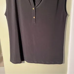 Anne Klein Women's‎ Size Medium Popover Blouse Black Cap Sleeve 2 Button Stretch thumbnail 5