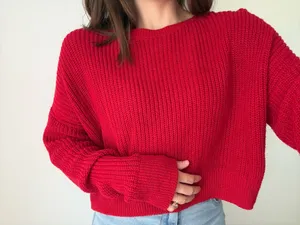 Red Cropped Wild Fable Sweater Knit Long Sleeve thumbnail 4