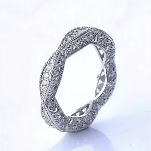 Boutique NEW Women's Gold‎ Plated Silver Eternity Simulated Diamond Band Ring Sz 10 thumbnail 2