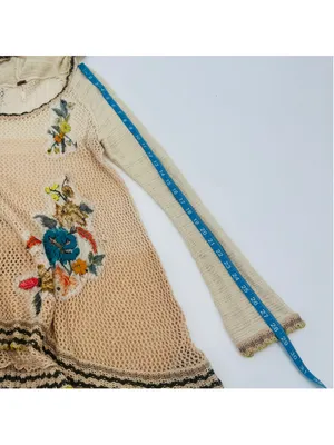 Women's Free People Floral Crochet Hooded Sweater Size S Beige Multicolor thumbnail 10