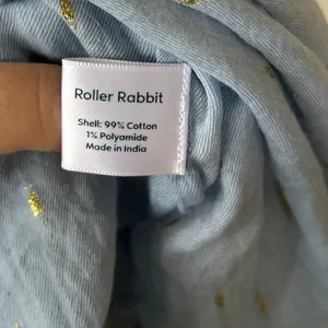 Roller Rabbit Cotton Light Blue Metallic Gold Dot Popover Long Sleeve Blouse thumbnail 7