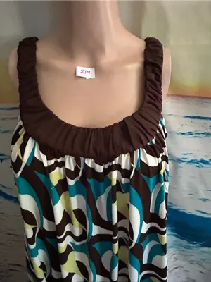 Forever Women’s Sleeveless Retro Circle Print Sundress in Teal & Brown MD thumbnail 8