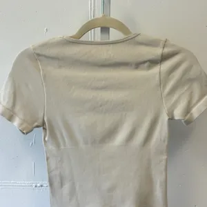 OQQ Ribbed Bodysuit Beige Square Neck Short Sleeve Stretch Small Minimalist thumbnail 5