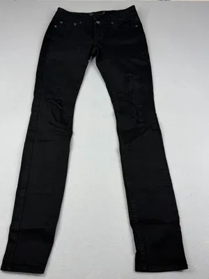 JET John Eshaya Black Distressed Skinny Jeans Womens 4 Low Rise Y2K Goth thumbnail 1