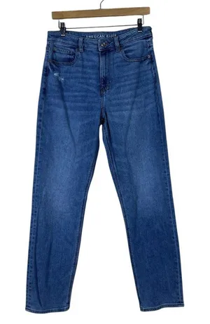 American Eagle Mom Jean Solid Denim Pants 90s High Rise Distressed Size 8 Long thumbnail 1