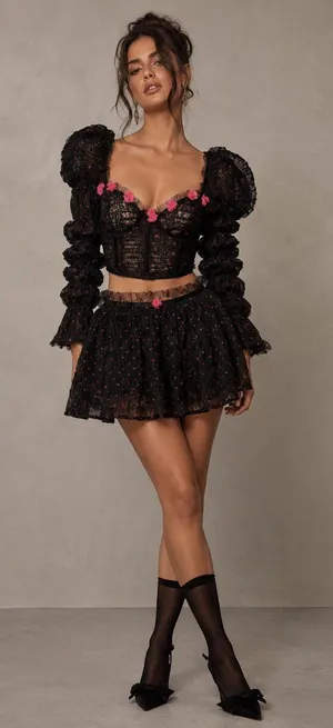 NEW For Love and Lemons romantic gothic coquette corset top mini skirt Set thumbnail 1