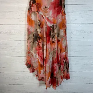 Dressbarn Y2K Chiffon Draped Midi Dress size 14 Pink Floral Silky 2000's thumbnail 9