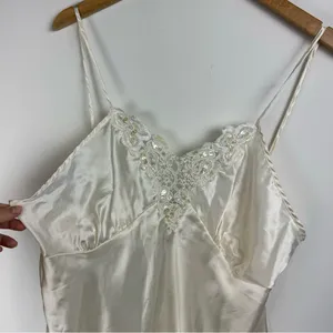 Vtg Y2K Cinema Etoile Satin Slip Cami Tank Embellished Lace Sz Large thumbnail 8