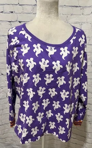 Disney Long Sleeve Top Womens Mickey Mouse Ghosts Halloween Purple Size XL thumbnail 1