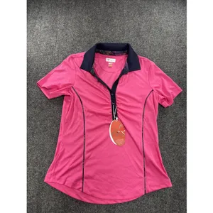 Greg Norman ML75 Play Dry Golf Polo Women Small Bright Pink Navy Ruched NWT thumbnail 2