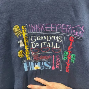 Vintage 80s-90s Grandmas Do It All navy red double neck soft cozy sweatshirt fun thumbnail 5