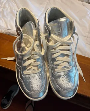 Skechers Silver Metallic High-Top Sneakers with White Laces thumbnail 1