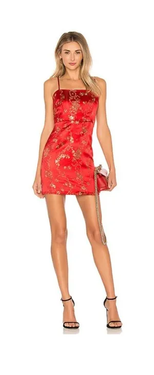 I.AM.GIA Tiger Mist Mini Dress Small Red Gold Floral Brocade Bodycon thumbnail 1