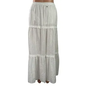 Roxy Womens White Elastic Waist Tiered Lace Trim Maxi Boho A-Line Skirt Sz XS/6 thumbnail 3