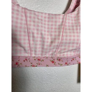 Blogilates Ruffle Corset Bra Pink Gingham Floral Print Activewear Top Medium NWT thumbnail 2