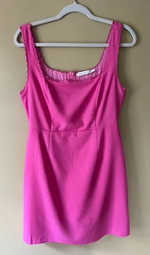 Altar'd State Bright Pink Scalloped Strap Mini Dress thumbnail 1