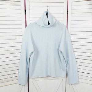 H&M Oversized Ribbed Cowl Neck Sweater Powder Blue Medium‎ thumbnail 7