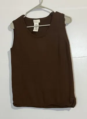 Vintage White Stag Sleeveless Sweater Grandma Core Cottage Knit Shirt Sz M Brown thumbnail 1
