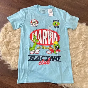 NWT light blue Looney Tunes graphic tee Marvin the Martian "Racing Club" thumbnail 1