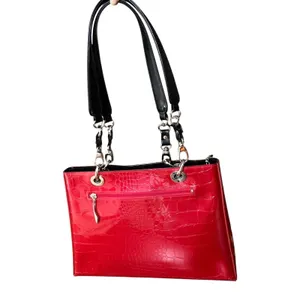 Beijo Shoulder Briefcase Bag Womens Lg Red Croc Embossed Faux Leather Tote Purse thumbnail 2