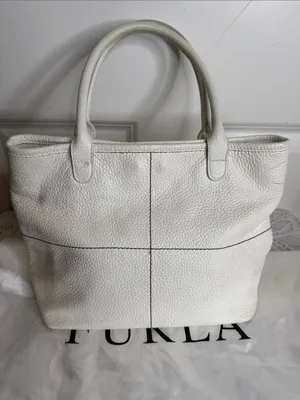 Italian Furla White Pebbled Leather Top-Handle white handbag purse thumbnail 5