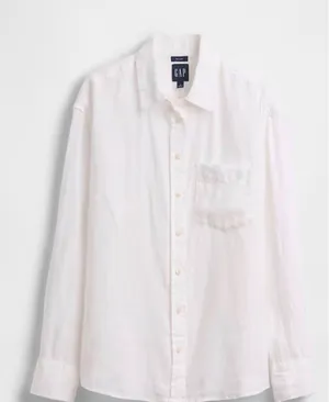 Gap The Easy Shirt Womens Medium Optic White Linen Blend Button Down Long Sleeve thumbnail 1