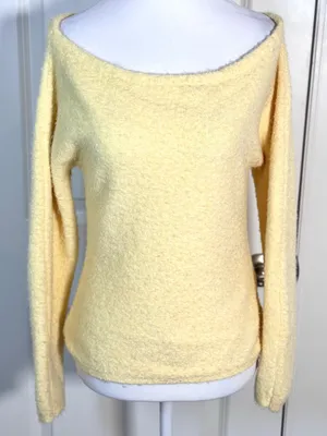 Abercrombie & Fitch Boucle Off Shoulder Sweater XS Butter Yellow Soft Knit Cozy thumbnail 2