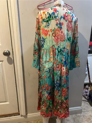 Vibrant Floral Tiered Maxi Dress in Teal and Coral thumbnail 6
