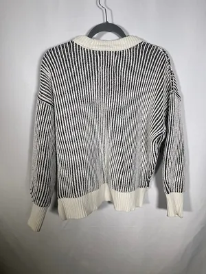 Aerie Womens Beyond Chenille Black White Crewneck Sweater Xs thumbnail 5