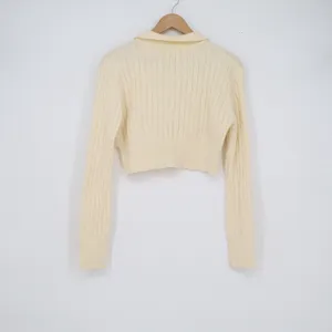 uni+e Cream Cable Knit Cropped Polo Sweater Long Sleeve Cotton Blend Korea thumbnail 4