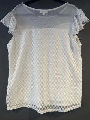 Shannon Ford New York Womens XL White Polka Dot Lace Mesh Blouse Coquette thumbnail 4